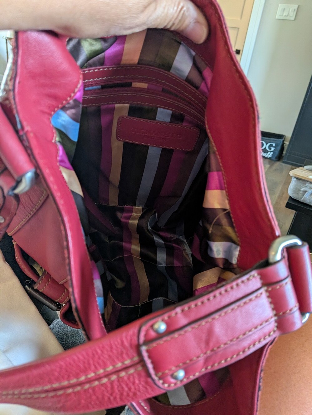 Tignanello Red Leather Shoulder Bag Hobo Braided Detail - Picture 9 of 12
